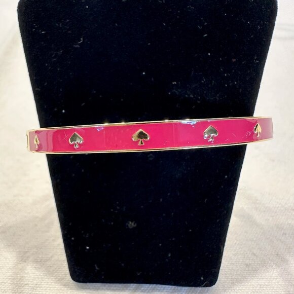 Kate Spade "Spot The Spade" Pink and Gold Enamel Hinged Bracelet - Picture 2 of 5
